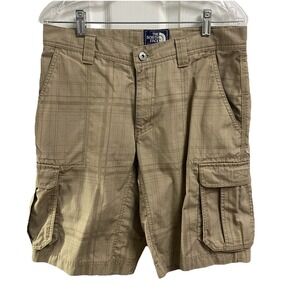 The North Face Mens Tan Checkered Lightweight Cargo Outdoors Hiking Shorts 32R